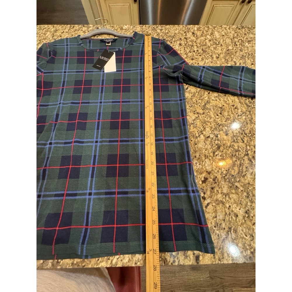 Lauren Ralph Lauren Plaid Stretch Long Sleeve Tee In Green Blue & Red Size 2X - Picture 8 of 9